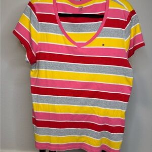 Tommy Hilfiger Multicolor Striped V-Neck Tee